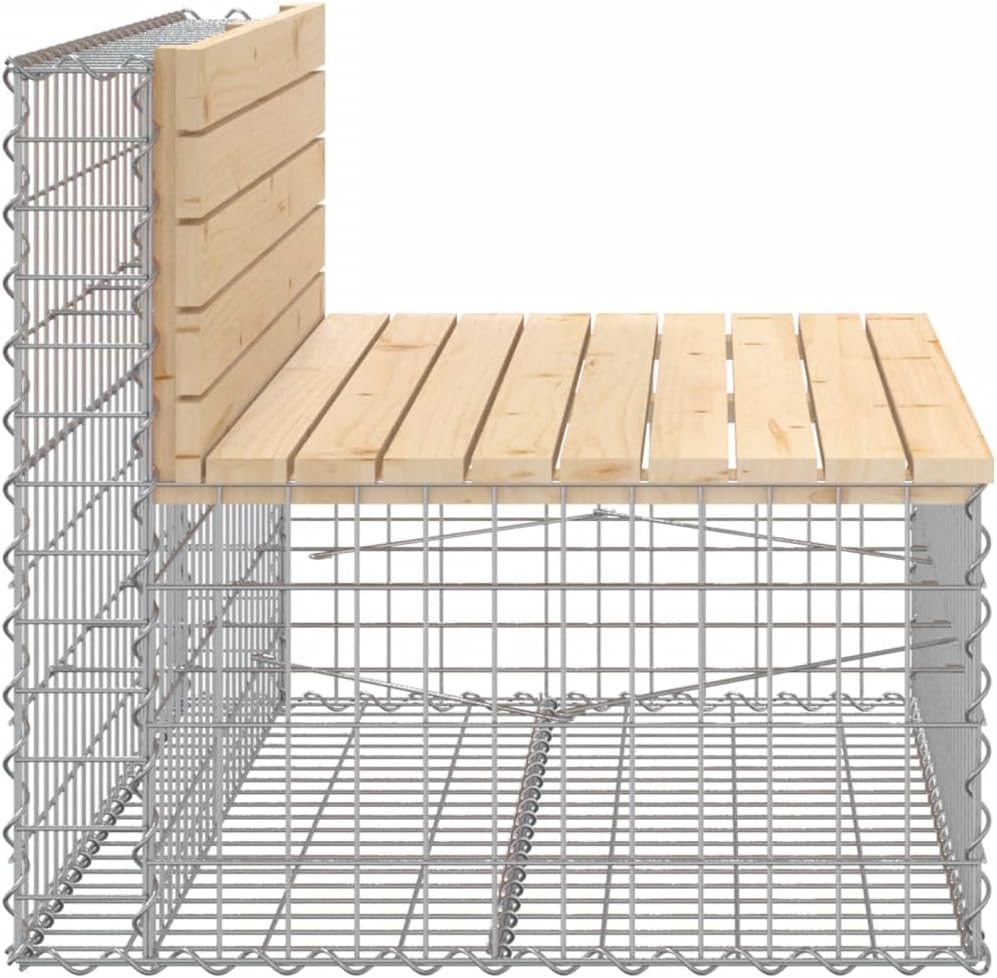 vidaXL Solid Pine Wood Patio Bench with Galvanised Steel Gabion Base, Farmhouse Style, Garden and Outdoor Seating, 40.6""x27.6""x25.6"", Brown, 834374