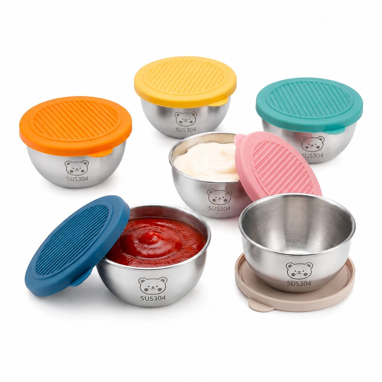 stainless steel bowls with leak proof silicone lids (pek fo 2) | bpa free & non-toxic, dishwasher safe, rust proof & durable, baby food safe, multi-purpose use
