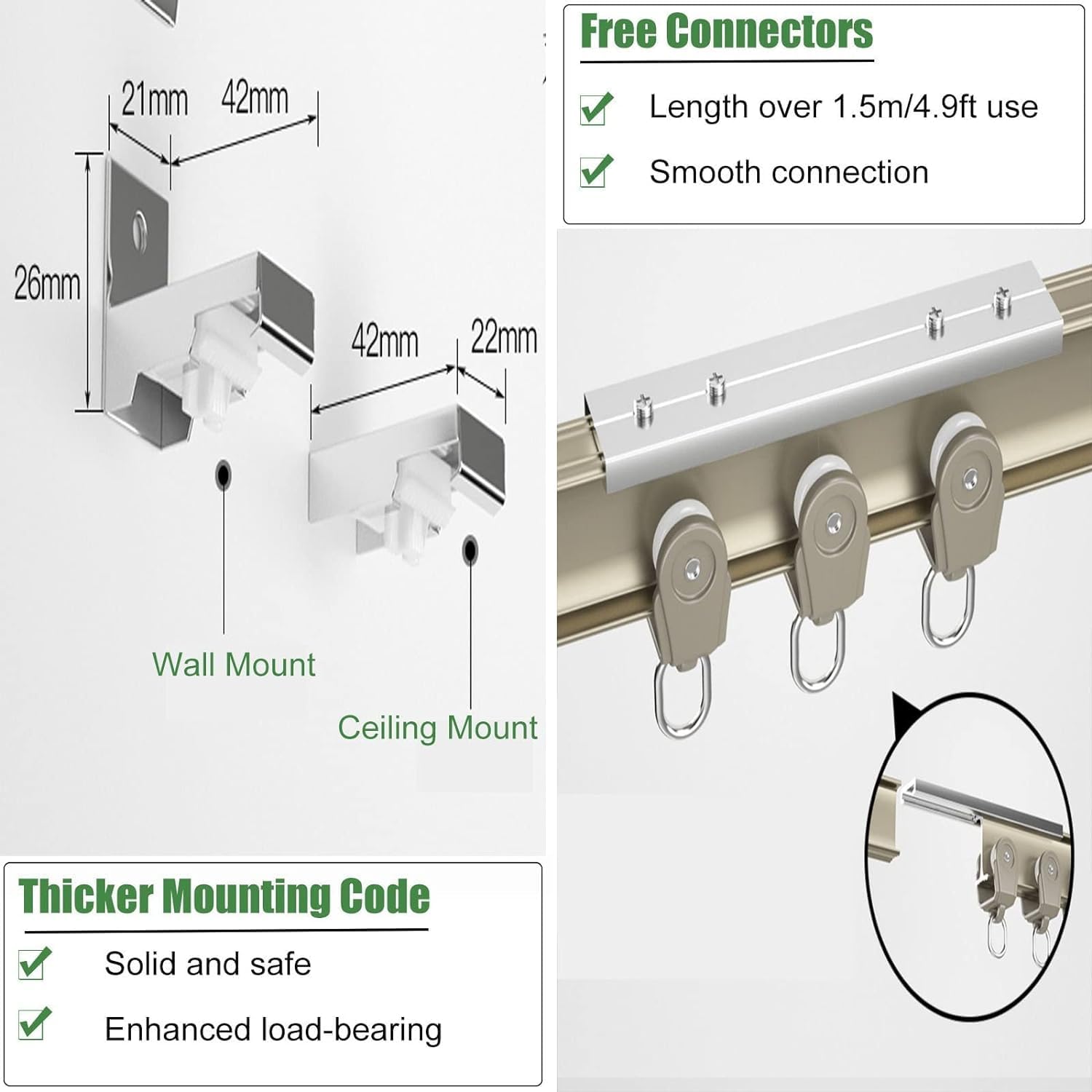 1m-12m Long Black Bendable Ceiling Curtain Railing, L Shape U Shape Flexible Curtain Tracks and Fittings(Ceiling Mount,1.5m/4.9ft)