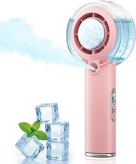 HandFan 5000mAh Portable Turbo Misting Fan, High Speed Handheld Ice Cooling Fan, Spray Water Mist Fans, Mini Hand Fans Rechargeable, 100 levels Adjustable, for Summer Travel Concerts Disney(Pink)