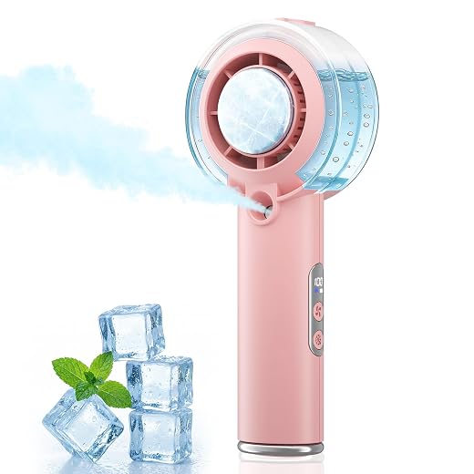 HandFan 5000mAh Portable Turbo Misting Fan, High Speed Handheld Ice Cooling Fan, Spray Water Mist Fans, Mini Hand Fans Rechargeable, 100 levels Adjustable, for Summer Travel Concerts Disney(Pink)