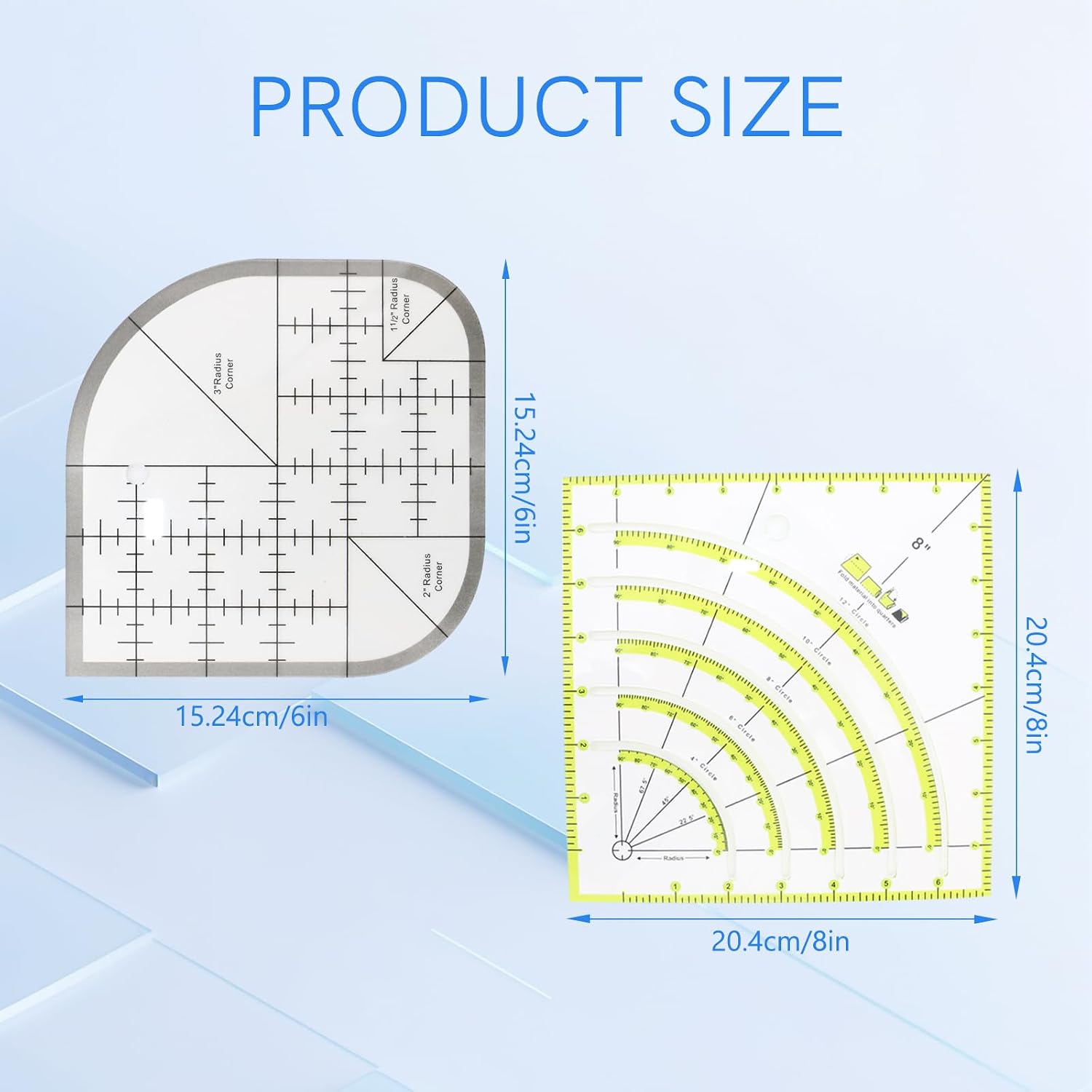 2Pcs Acrylic Curved Corner Cutter Ruler, Curved Corner Cutter Quilt Ruler, Multifunctional Sewing Template Patchwork Tool, for Sewing, Patchwork