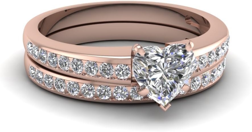 Choose Your Gemstone Channel Diamond CZ Wedding Set Rose Gold Plated Heart Shape Wedding Ring Sets Ornaments Surprise for Wife Symbol of Love Clarity Comfortable US Size 4 to 12