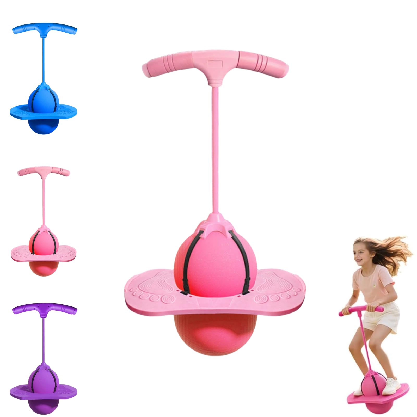 Pogo Stick, Balance Jumping Ball with Handle and Ball Pump for Adults, Bouncing Pogo Jumper Bounce Jump Trick for Indoor Outdoor Fun Coordination and Fitness Fun (Pink)