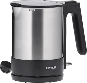 SEVERIN Wasserkocher, kompakt und leistungsstark, 2.200 W, Kunststoff, Edelstahl-gebürstet-schwarz, 1,7 L, WK 3409