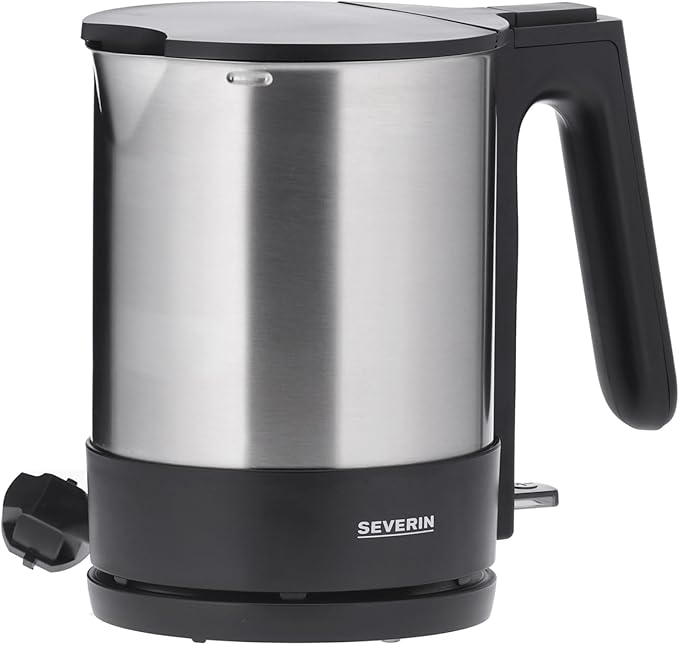 SEVERIN Wasserkocher, kompakt und leistungsstark, 2.200 W, Kunststoff, Edelstahl-gebürstet-schwarz, 1,7 L, WK 3409