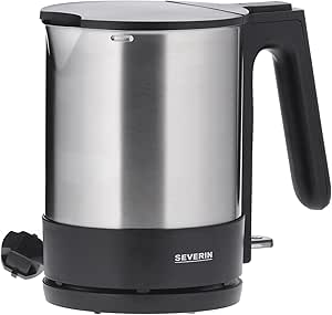 SEVERIN Wasserkocher, kompakt und leistungsstark, 2.200 W, Kunststoff, Edelstahl-gebürstet-schwarz, 1,7 L, WK 3409