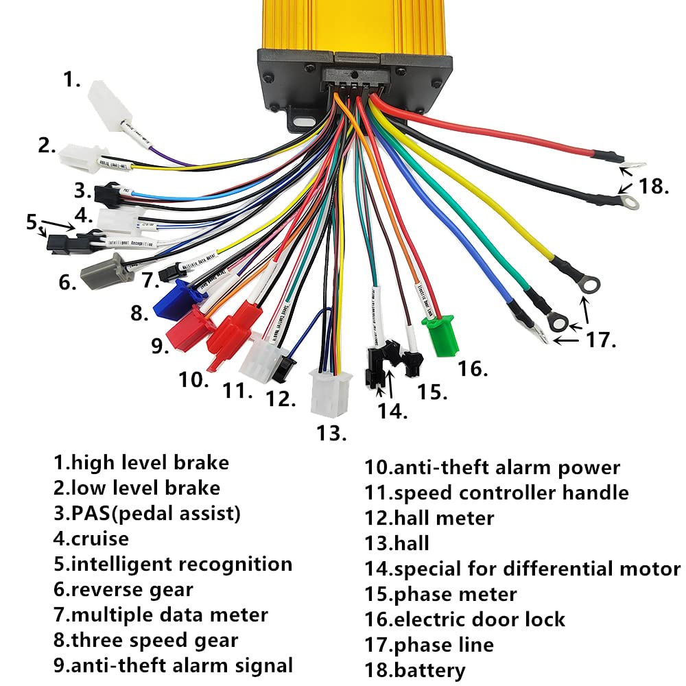 Centralina Monopattino Elettrico 36V 48V 60V 72V 500W 600W 650W 800W 1000W E-bike E-scooter Regolatore Brushless a onda sinusoidale for motore elettrico BLDC Motorino