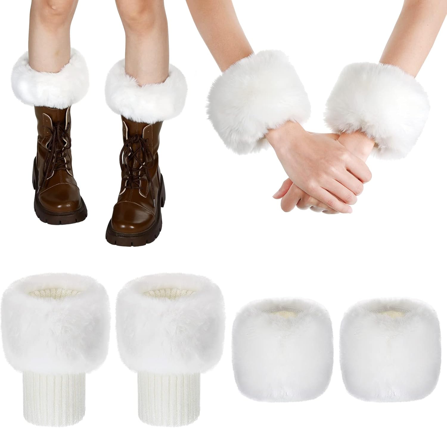 SATINIOR Women's Winter Faux Fur Fuzzy Wrist Cuffs Warmers and Boot Cuffs Knitting Fluffy Leg Warmers for Women Girls