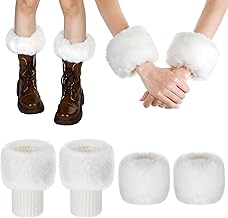SATINIOR Women's Winter Faux Fur Fuzzy Wrist Cuffs Warmers and Boot Cuffs Knitting Fluffy Leg Warmers for Women Girls