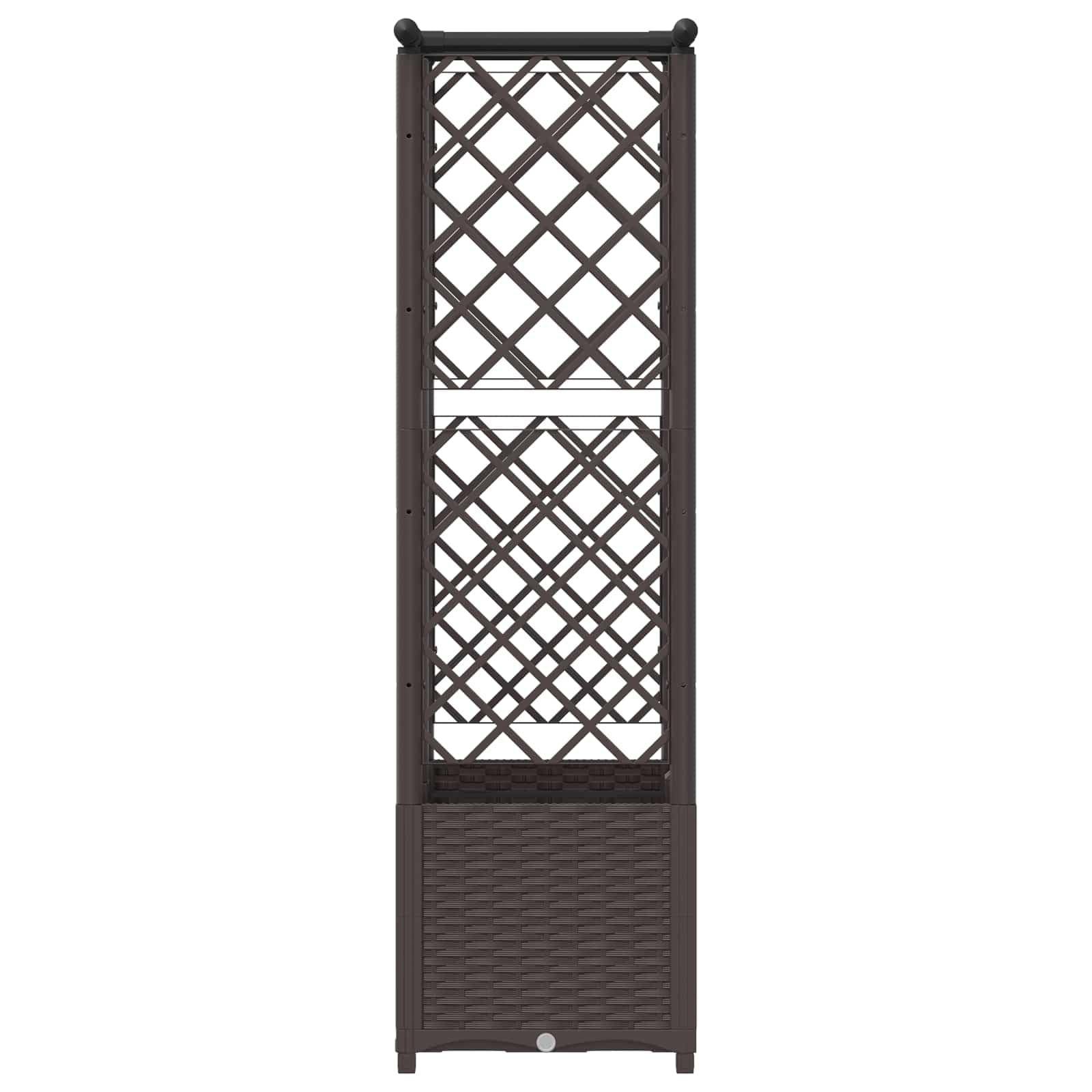 Podwyższona grządka z kratką dla roślin pnących i dachem wiszącym, brązowa, z polipropylenu, 124 x 40 x 136 cm, na balkon, taras i do ogrodu, donica na rośliny z nawadnianiem i zbiornikiem