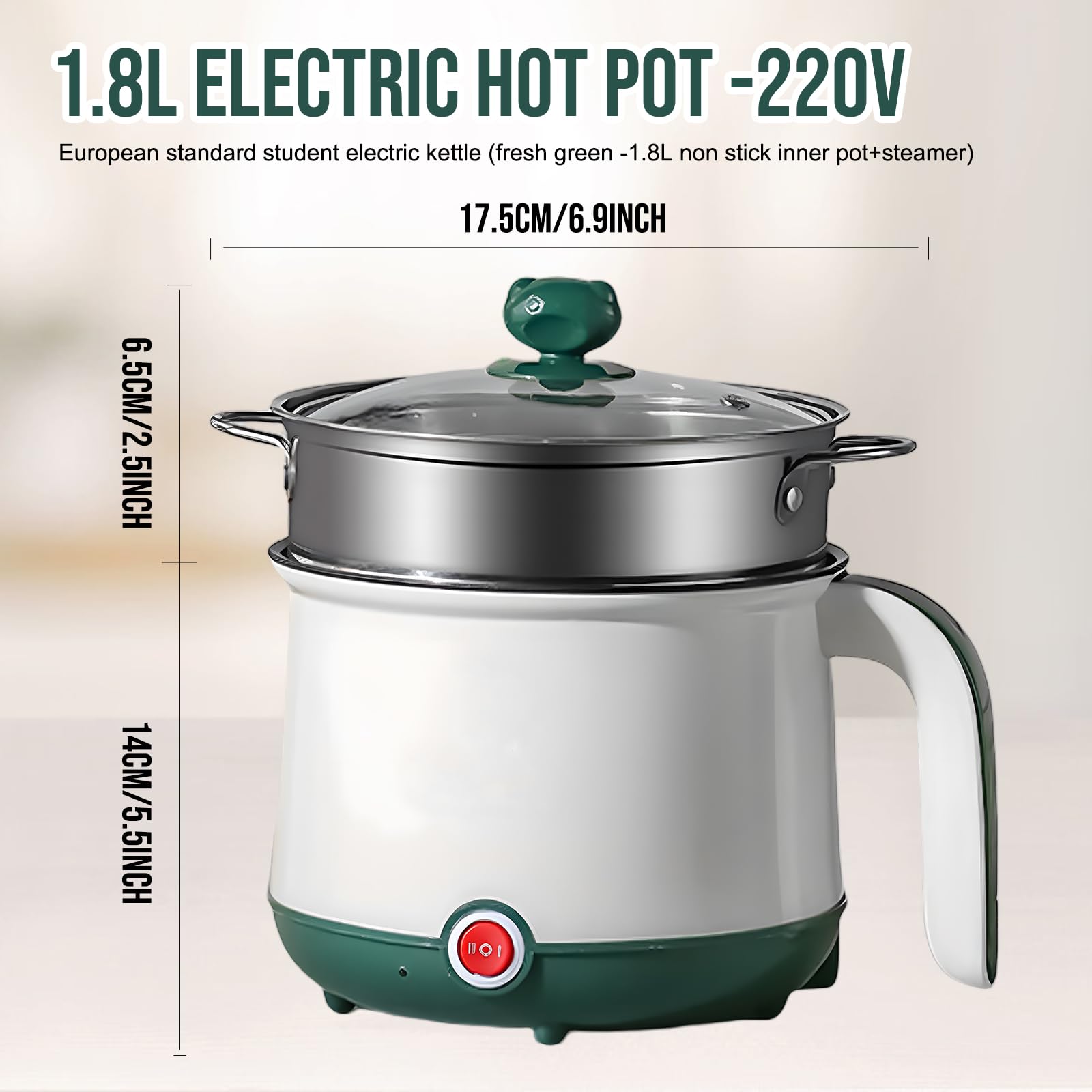 Olla Eléctrica, 1.8 L Olla Caliente Eléctrica Y Vaporizador, Cocina Eléctrica De Pasta, Mini Olla Antiadherente Multicocina Para Filetes, Fideos, Sopa, Huevo, Avena, Ramen, Pasta
