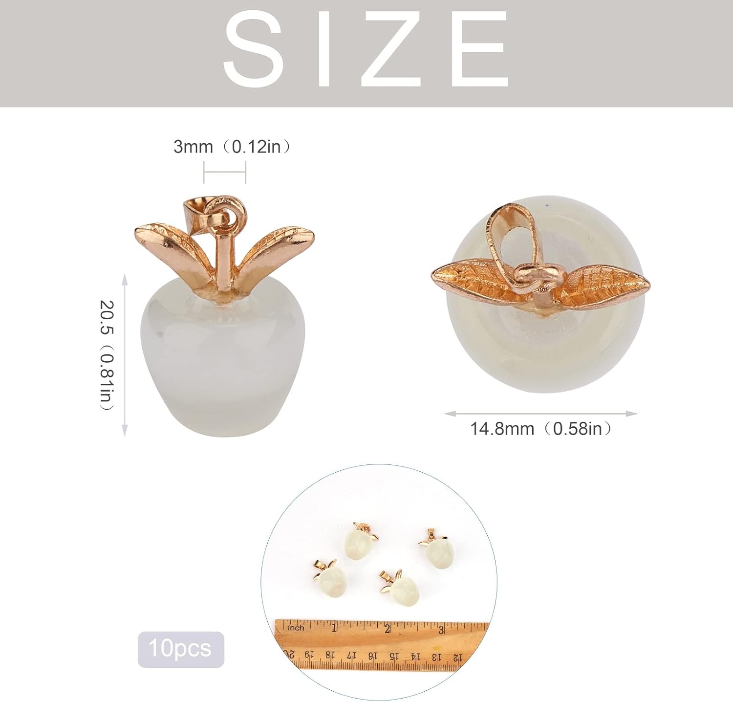 10 Pieces Apple Gemstone Charm Pendant Crystal Quartz Healing Natural Stone Pendants White Gold Buckle for Jewelry Necklace Earring Making Crafts - Image 2