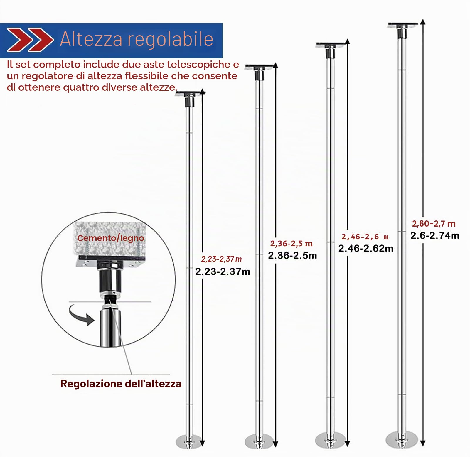 Palestra professionale 45 mm Spinning Static Dance Pole – Heavy Duty per casa con montaggio a soffitto
