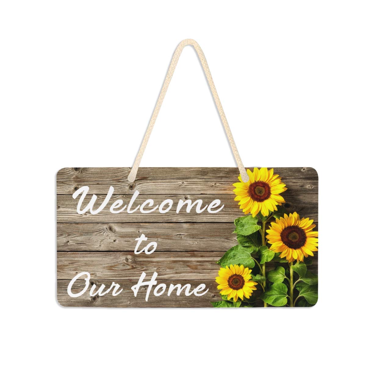 Qilmy Sunflower Welcome Door Sign PVC Wall Art Hanging Plaque Home Decor 6 x 11 Inch