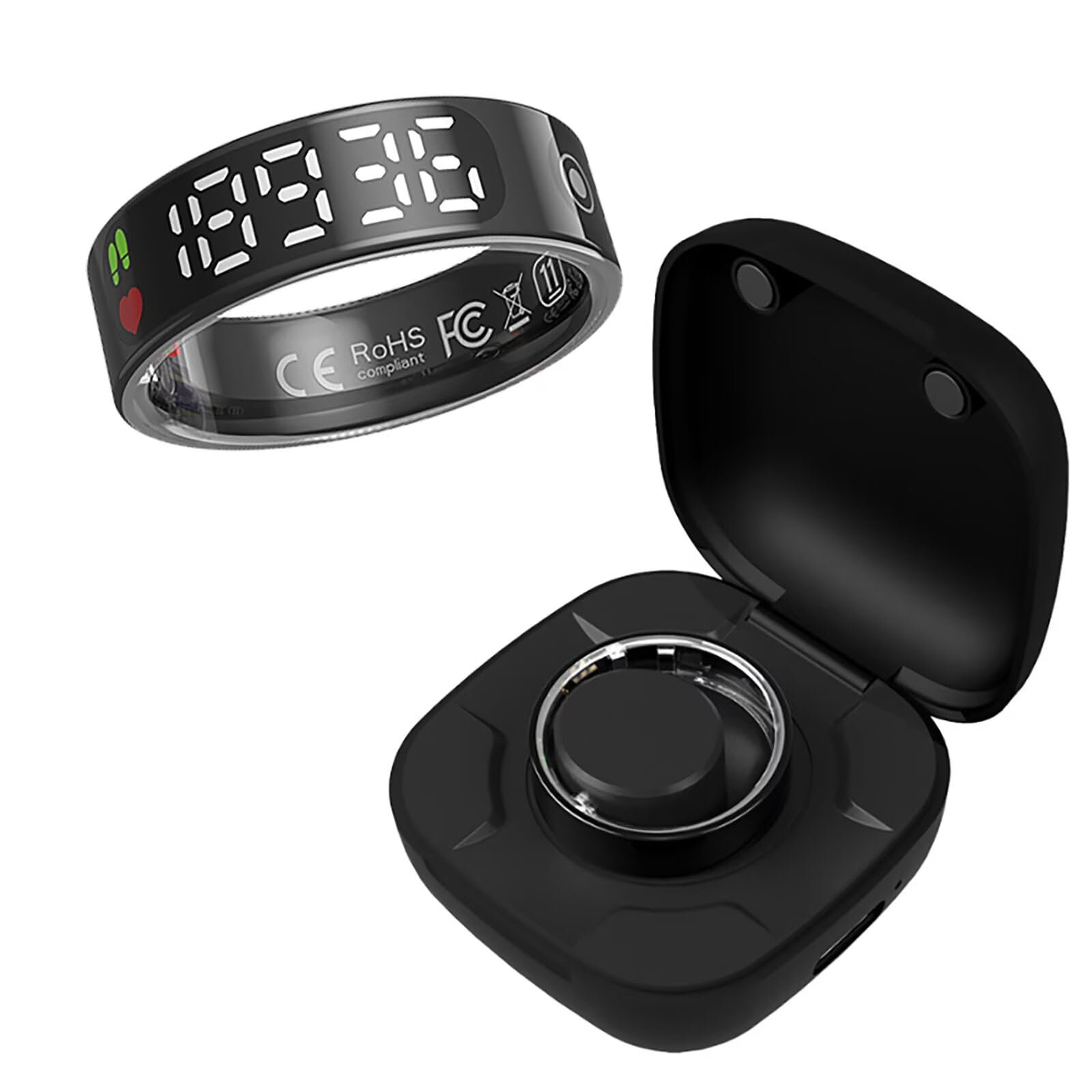 findtime Bague intelligente avec écran - Pour homme et femme - Tracker Android iOS - Anneau de fitness intelligent - Sommeil - Moniteur de fréquence cardiaque - Podomètre - Noir - Or - Argent