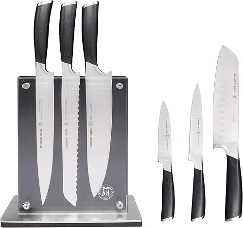 Schmidt Brothers Heritage - Juego de cuchillos Kitcken de 7 piezas cubiertos de acero inoxidable alemán de alto carbono y juego de bloques Schmidt Brothers Heritage - Juego de cuchillos Kitcken de 7 piezas cubiertos de acero inoxidable alemán de alto carbono y juego de bloques