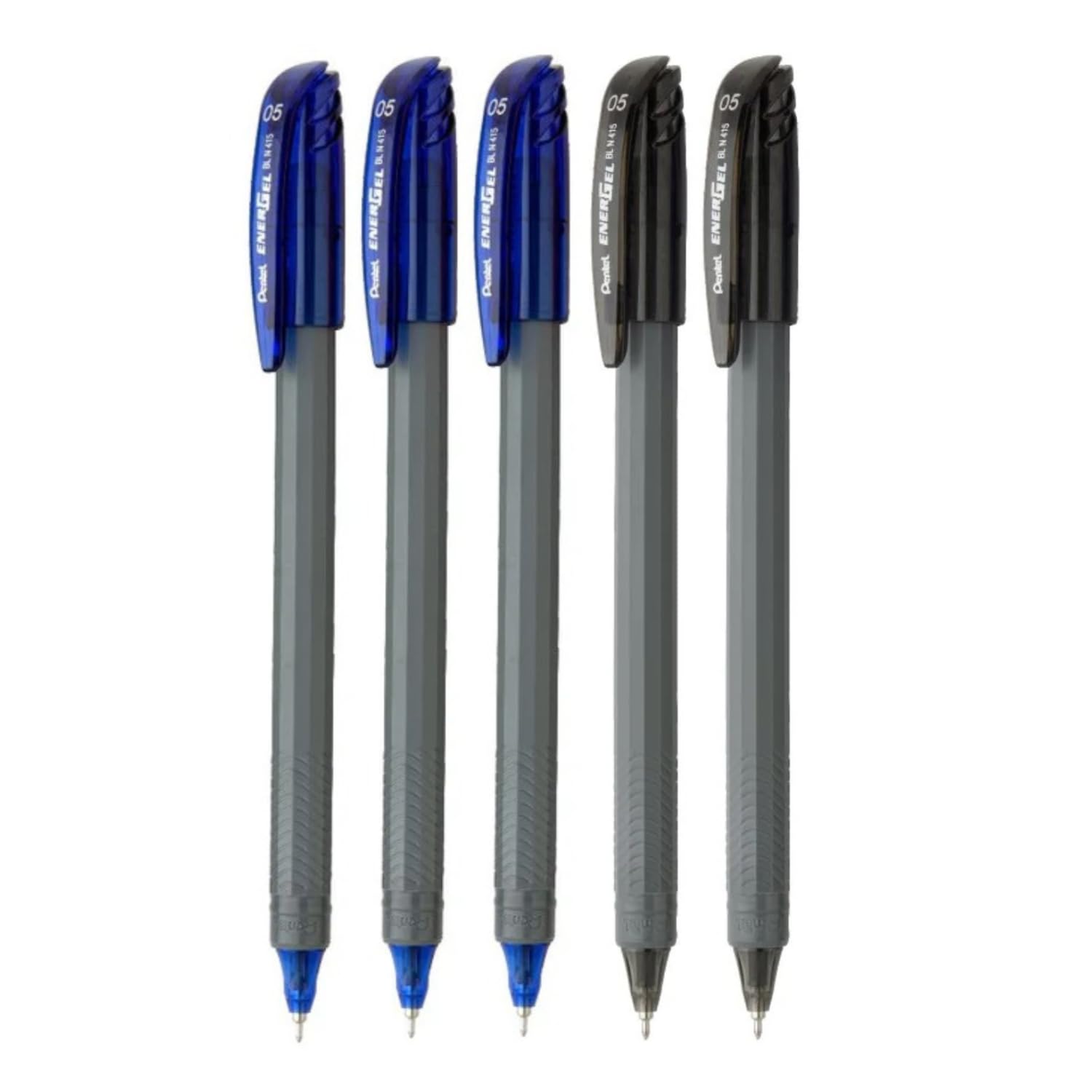 EnerGel 0.5mm Roller Gel Pen | Quick Dry Ink For Smudge-Free Writing | Lightweight Gel Pen For Smooth Writing Experience | Blue & Black Ink, Pack of 5 Pens (BL415)