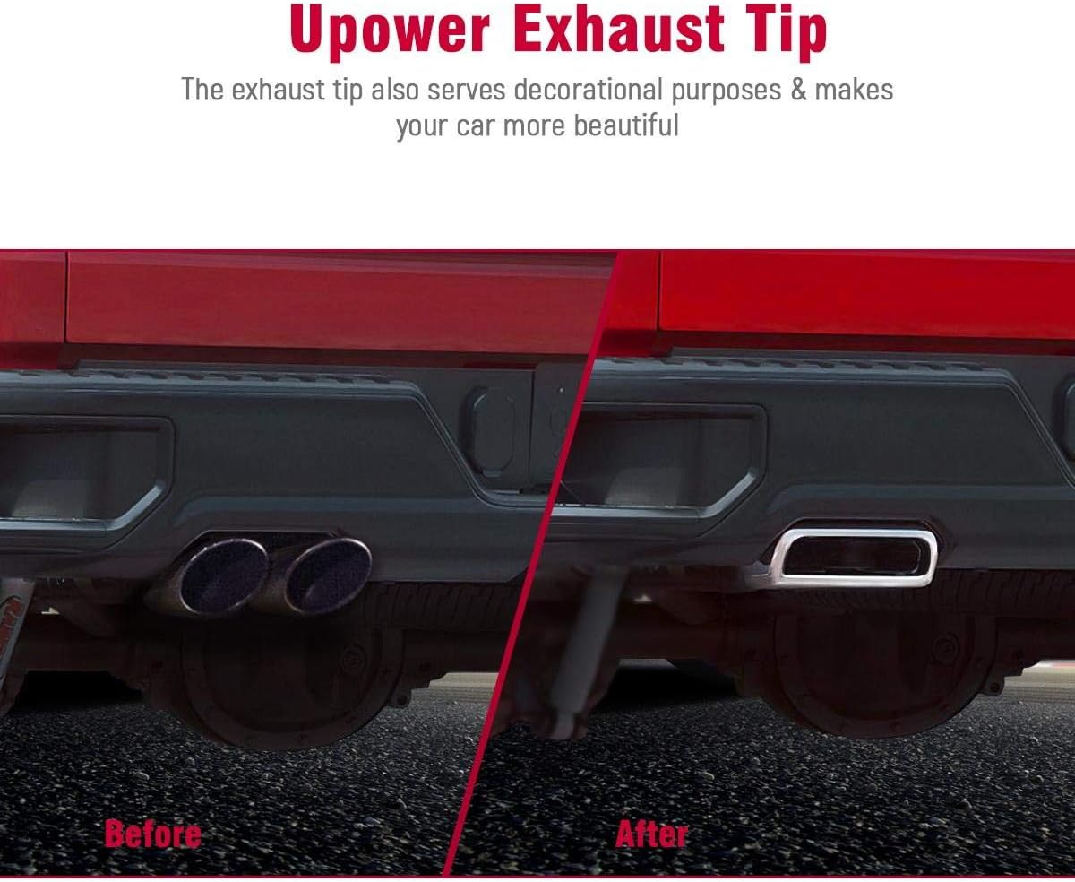 Upower Pack of 2 Exhaust Tip 2.25" Inlet 2" x 6" Outlet 10" Long Rolled Rectangle 304 Stainless Steel Exhaust Tailpipe Tips fits Chevy Camaro Style