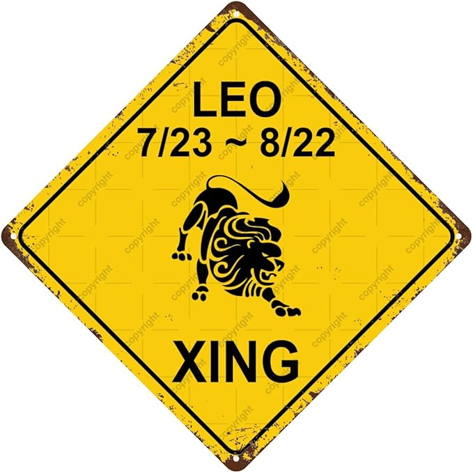Leo Animal Zodiac Sign Cross Xing Vintage Metal Tin Sign, Home Decor, Room Decor, Wall Decor, Bathroom Decor, Bar Decor, Cafe Decor, Garage Decor, Farmhouse Decor, 8 x 8 Inch