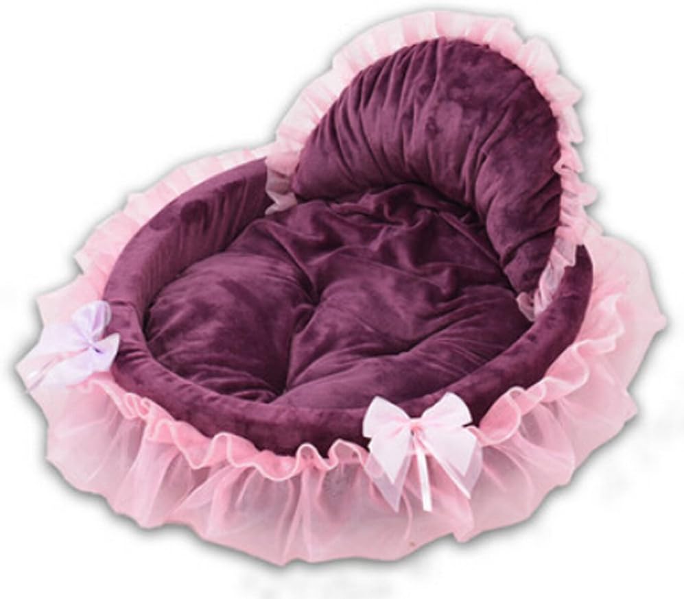Small Coral Fleece Lace Heart-Shapes Princess Cat Dog Pet Beds (Wine red)
