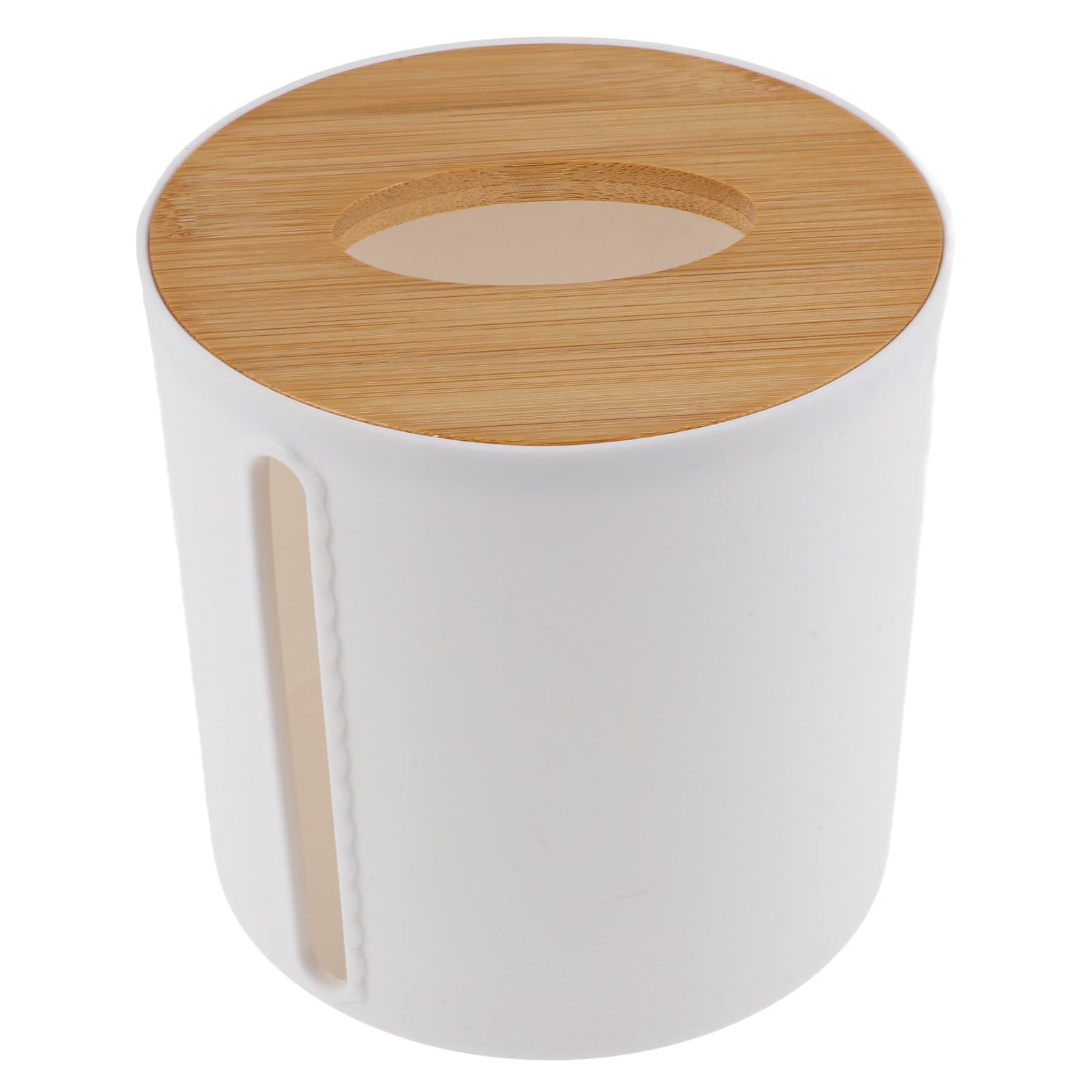 Organizador de papel higiénico circular con tapa de madera para baño