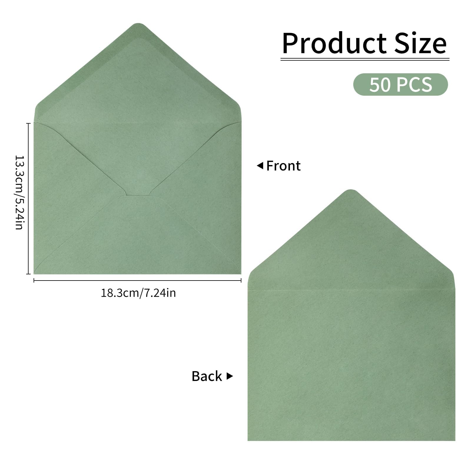 Koperty A7, zielone szałwiowe kartki okolicznościowe, samouszczelniające, puste koperty 13,3 x 18,3 cm, na karty podarunkowe, zaproszenia ślubne, zaproszenia urodzinowe