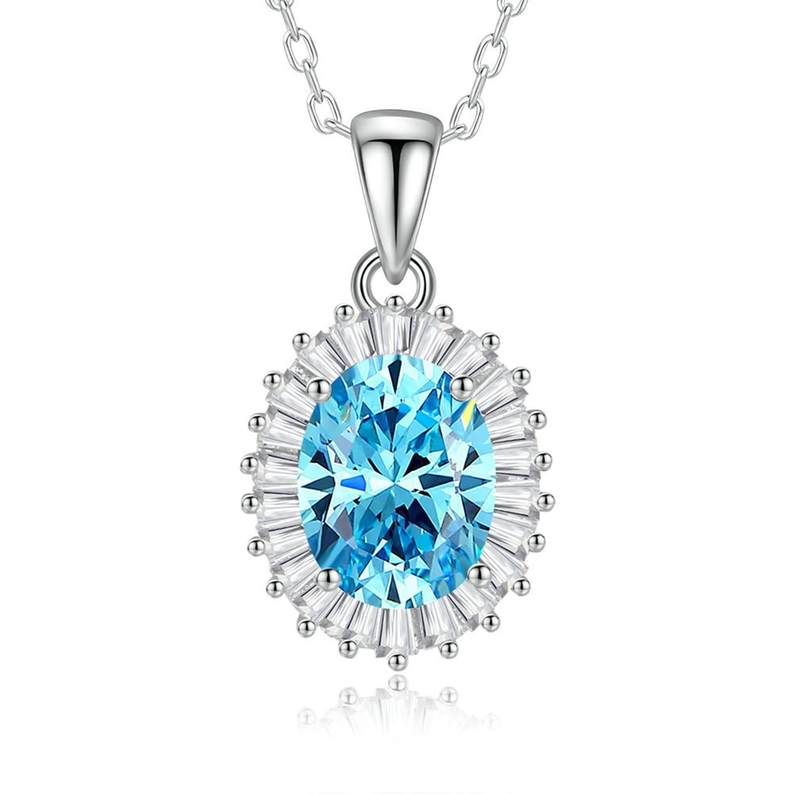 Collar de oro blanco de 9 kt/14 kt/18 quilates con colgante, flor y óvalo con topacio y moissanita de 2,5 quilates, collares con colgante azul plateado para mujer