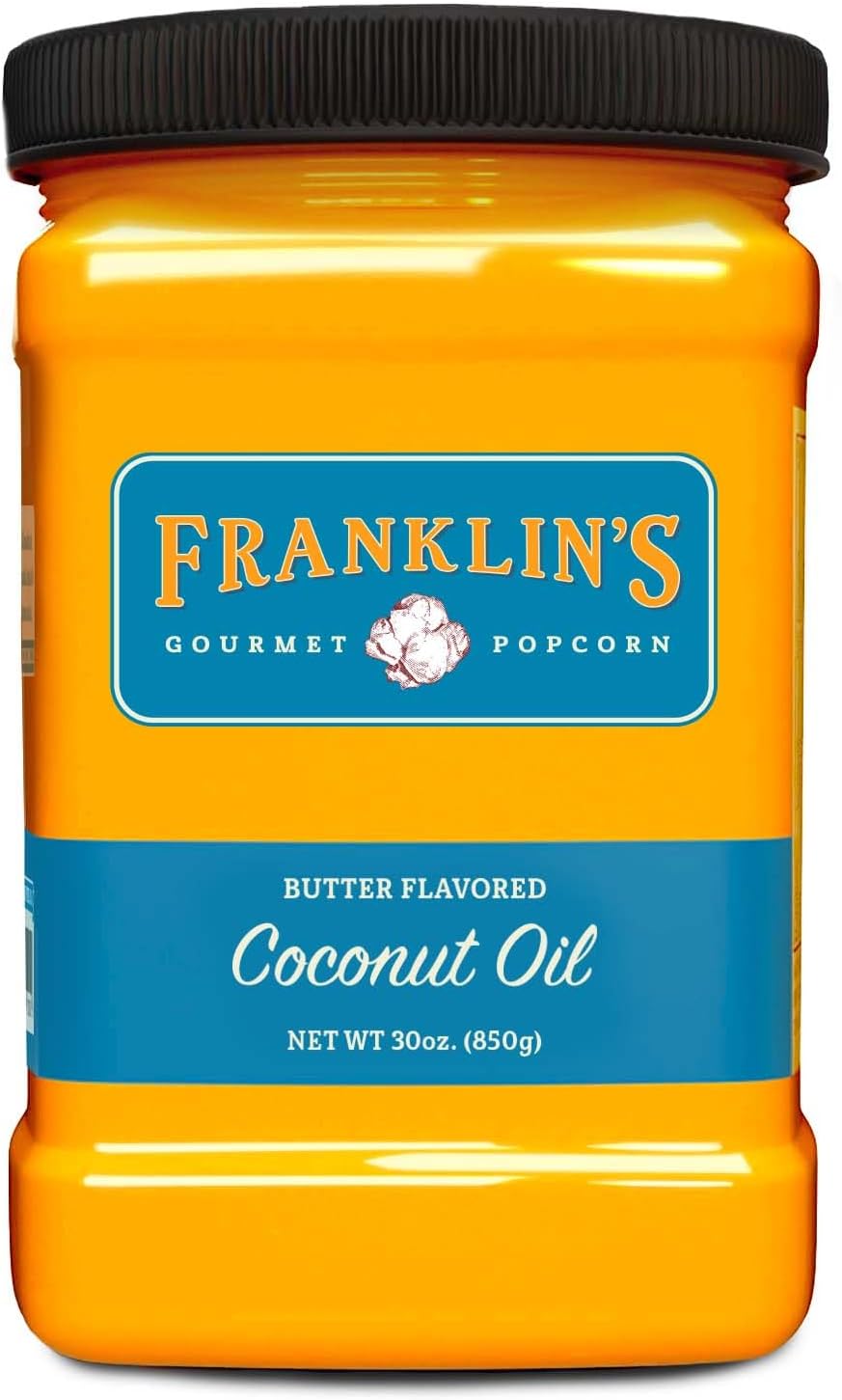 Franklin's Gourmet Popcorn Butter Flavored Coconut Oil - 30 oz- Zero Trans Fat - Vegan & Gluten Free Movie Theater Butter Oil