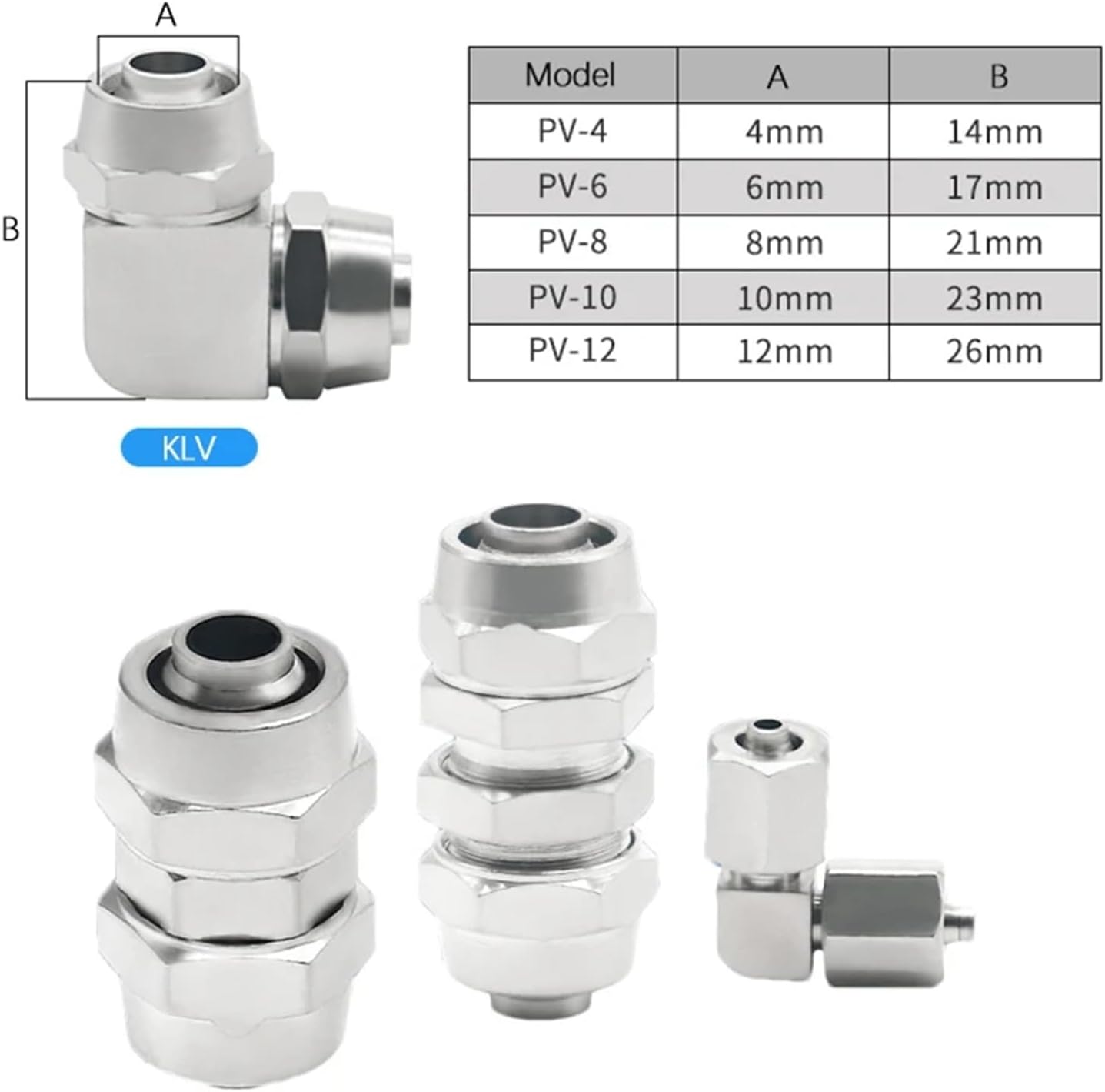 KLV/KLE/KLZA/KLU Copper Pneumatic Fitting Quick Connector Hose Tube 4mm/6mm/8mm Connection 1Pcs(KLV,4MM)