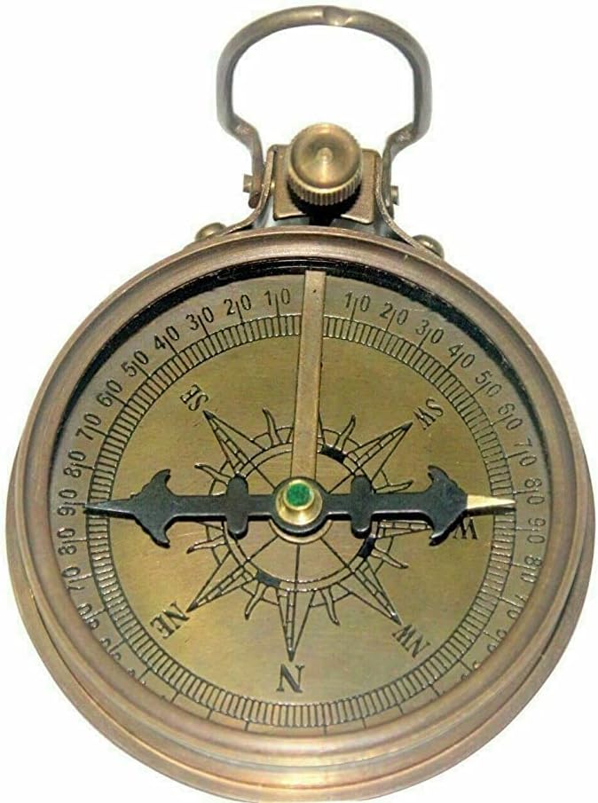 Nautical Round Compass Brass Vintage Antique Pocket Style Gift Solid Maritime Compass, Camping Travelling Equipment Marine Working