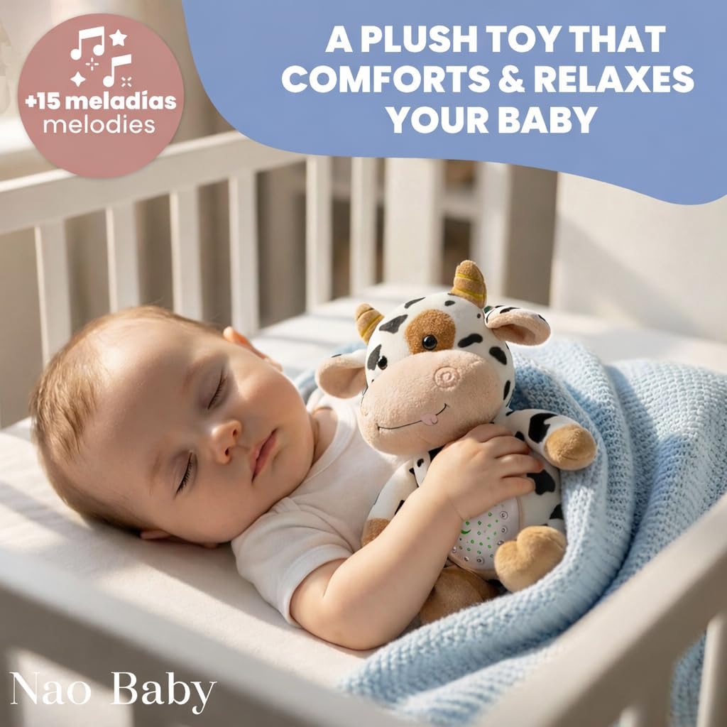 Baby Sound Machine Plush Cow with Cry Detector & Star Projector – USB Rechargeable White Noise Machine Baby with 15 Melodies & Timer – Lullaby Sound Machine & Baby Sleep Soother for Newborns