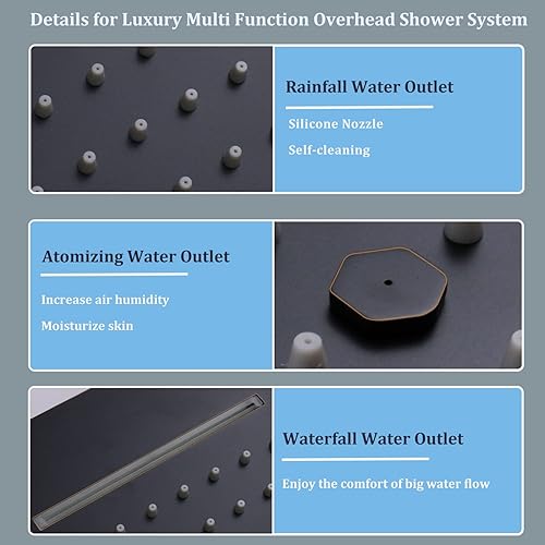 Miniatura 9 de WHSHOWER Sistema de ducha termostático con chorros de pulverización corporal ORB de 16 x 24 pulgadas, juego de grifo de ducha de cuerpo completo 3