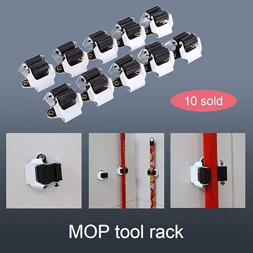 Miniatura 7 de 10 soportes para escobas, soporte adhesivo de montaje en pared, soporte para escoba y recogedor, organizador de herramientas resistente para el