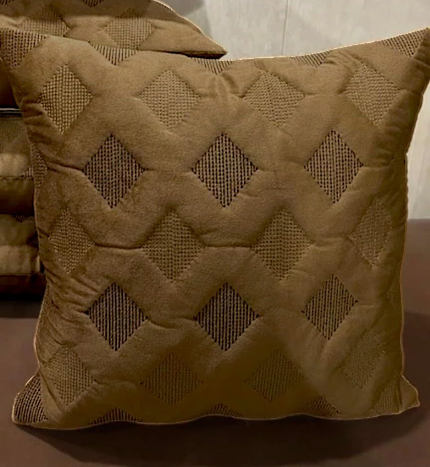 Designer Set of 3 Velvet Pillow Covers | 20 x 20 Inches | Detailed Embroidered Finish | Stylish and Modern Décor for Sofa, Couch, Bed, or Living Space (Brown)-picture-14