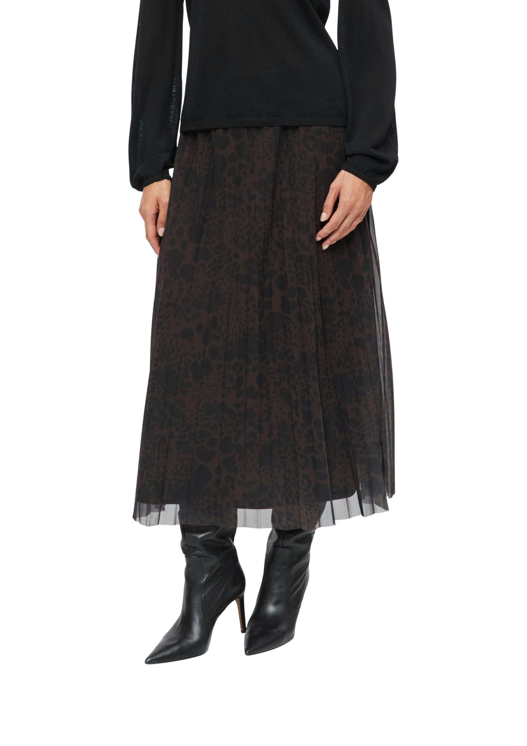 s.Oliver Damen Rock – Regular Fit, Midi-Länge, Leo-Muster, Plissee-Optik