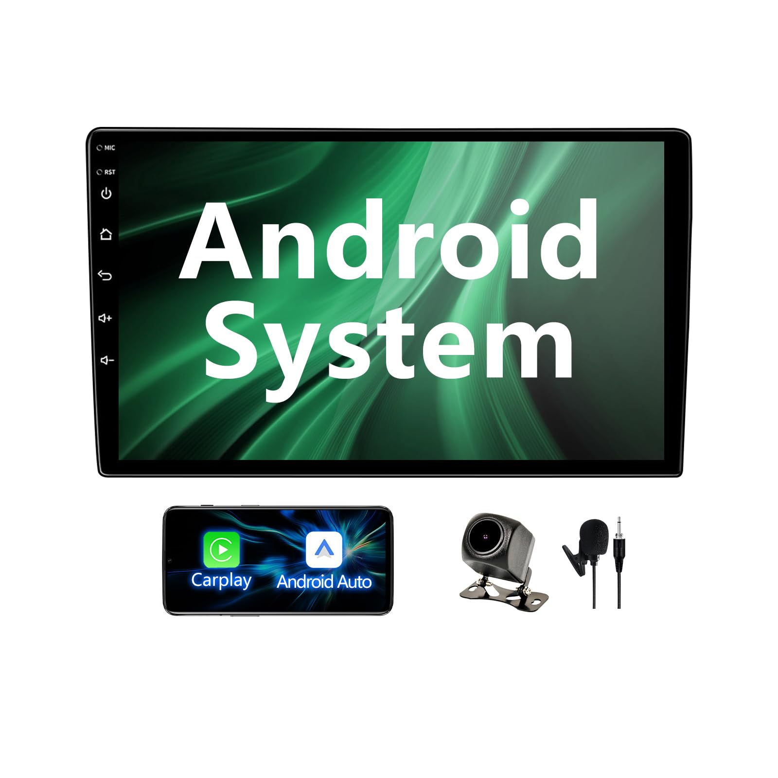 BINIZE Android Double Din 10.1 Inch Touch Screen Bluetooth Car Radio,Radio with Wireless Carplay＆Android Auto,GPS Navigation Receiver,Bluetooth,FM,Dual USB,Mirror Link,Support Backup Camera【2+32】