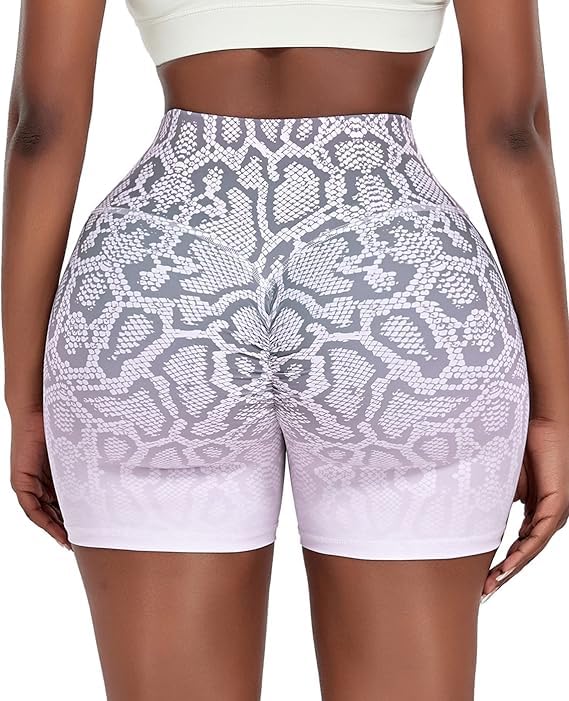 CFR Womens Workout Shorts Sports Running Gym Shorts for Women High Waist Butt Lifting Going Out Lounge Summer Dress E-Scrunch Snake White,L