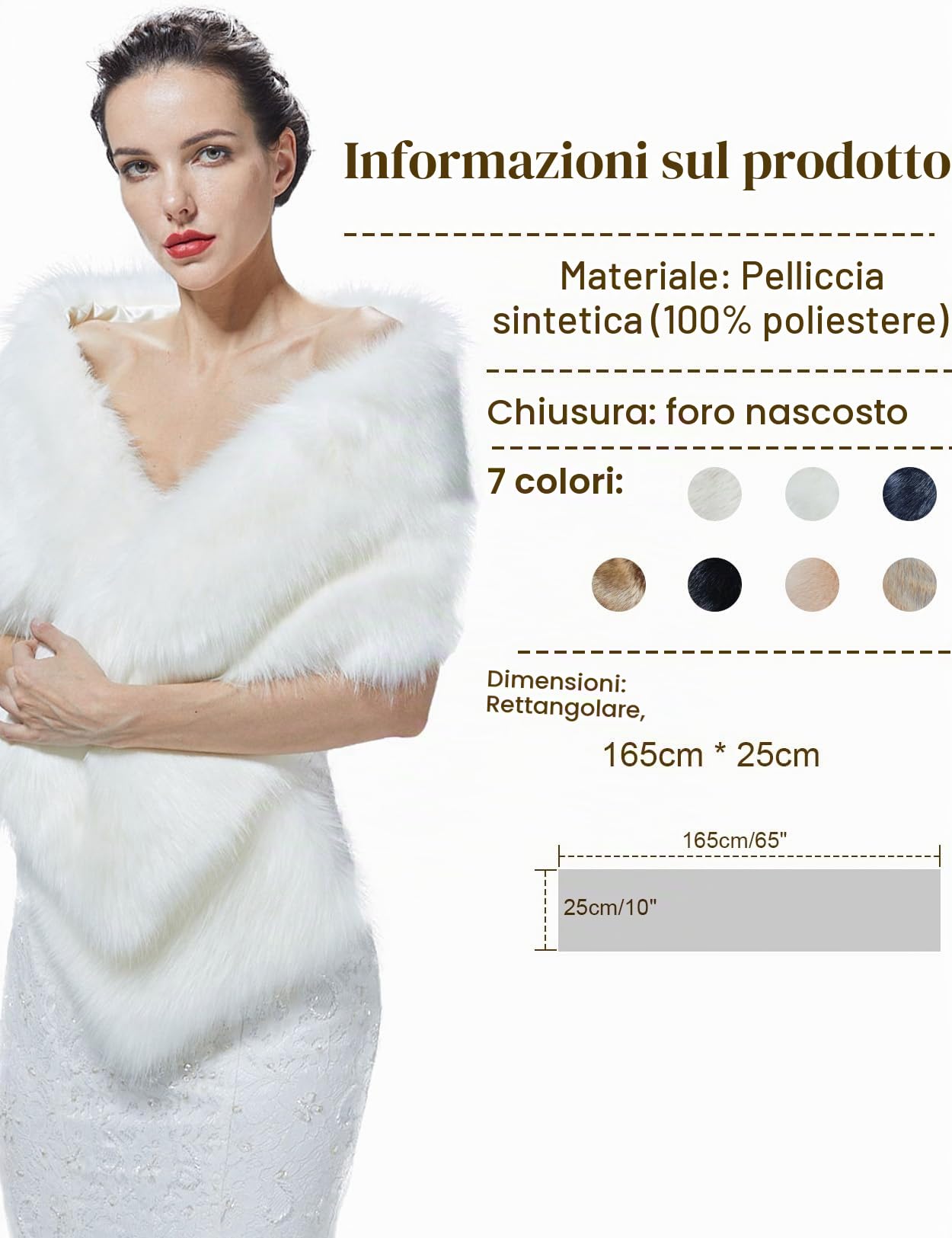 BEAUTELICATE Scialle Stola di Pelliccia Sintetica Donna Coprispalle Sciarpa Elegante Nozze Sposa Feste Inverno Cerimonia Nero Avorio Champagne