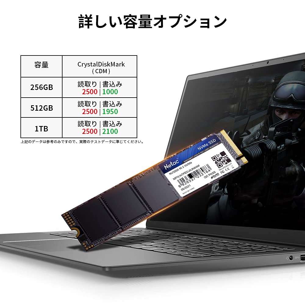Amazon | Netac NVMe SSD 512GB PCIe Gen3x4 NVMe接続 高速 M.2 2280