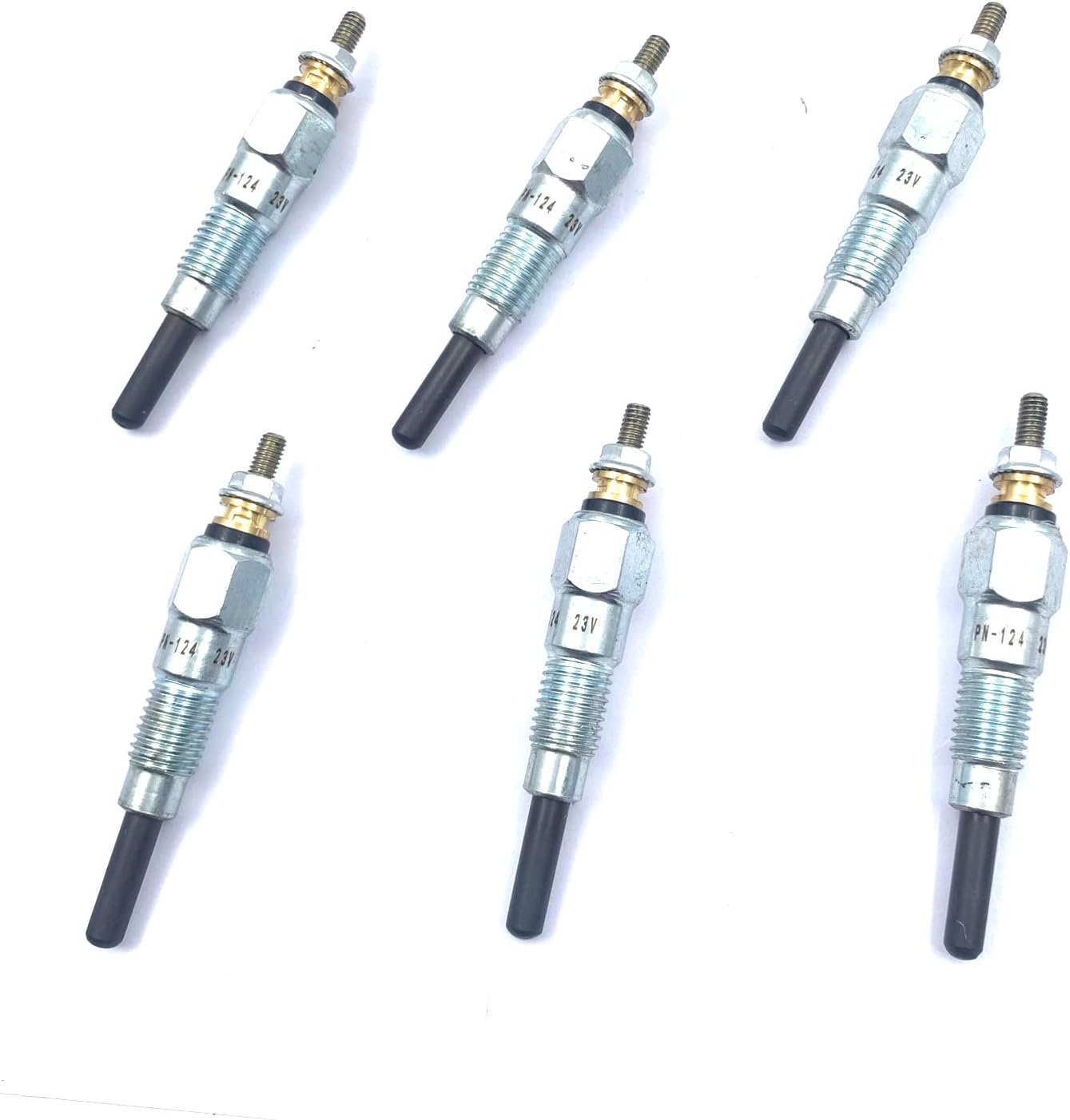 6PCS PN-124 23V 24V Glow Plug 11065-T8201 11065-T8203 Compatible for Nissan Patrol MQ SD33 SD33T 24VOLT 80-87 Aftermarket Replacement Parts