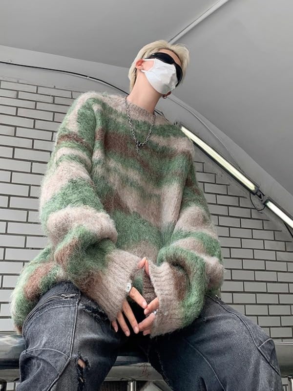 Amazon.co.jp: メンズニット馬海毛不規則ストライプグラデーション