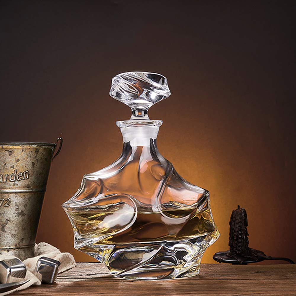 Carafe à décanter en verre avec bouchon géométrique hermétique – Carafe à whisky pour vin, bourbon, brandy, alcool, jus, eau, bain de bouche. Verre italien sans plomb (750 ml/nuage)