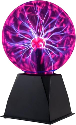Bola de plasma interactiva de 6 pulgadas, color morado con base negra, espectáculo de rayos fascinante, sensible al tacto y sensible al sonido,