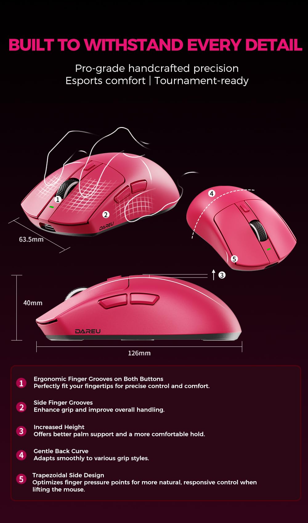 DAREU AE6 Pro Bezprzewodowa mysz do gier, czujnik PAW3950 30K, podwójna częstotliwość odświeżania 8K, 59 g, stacja ładująca z wyświetlaczem, powłoka ekscymerowa, 3 tryby połączenia, programowalna