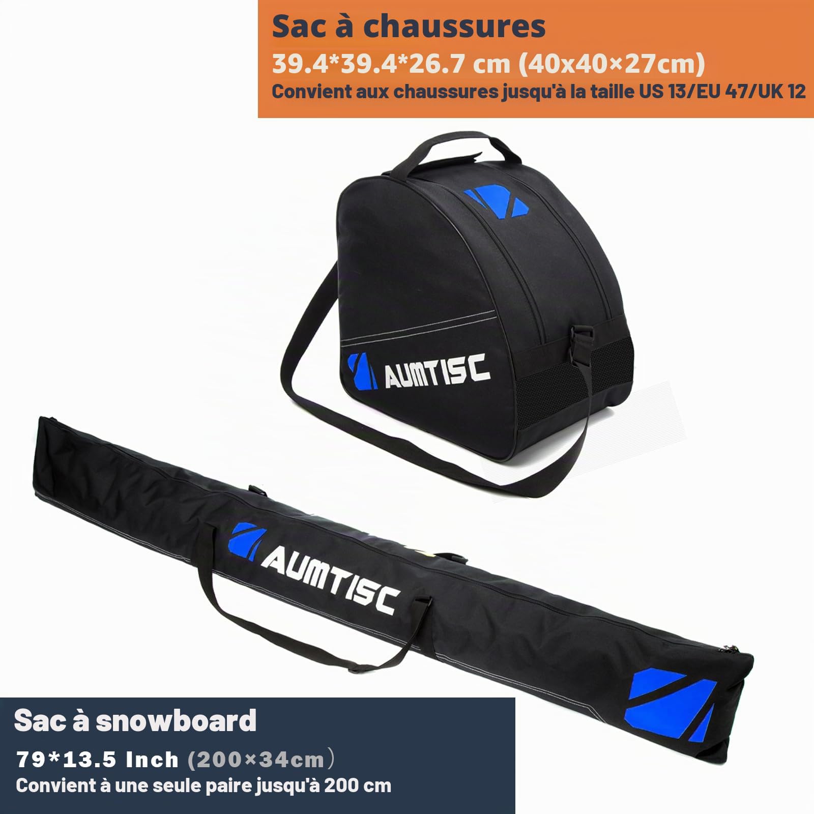 AUMTISC Housse Ski Rembourrée Sac Ski avec Longueur Réglable 200 cm pour Skis, Bottes et Casques