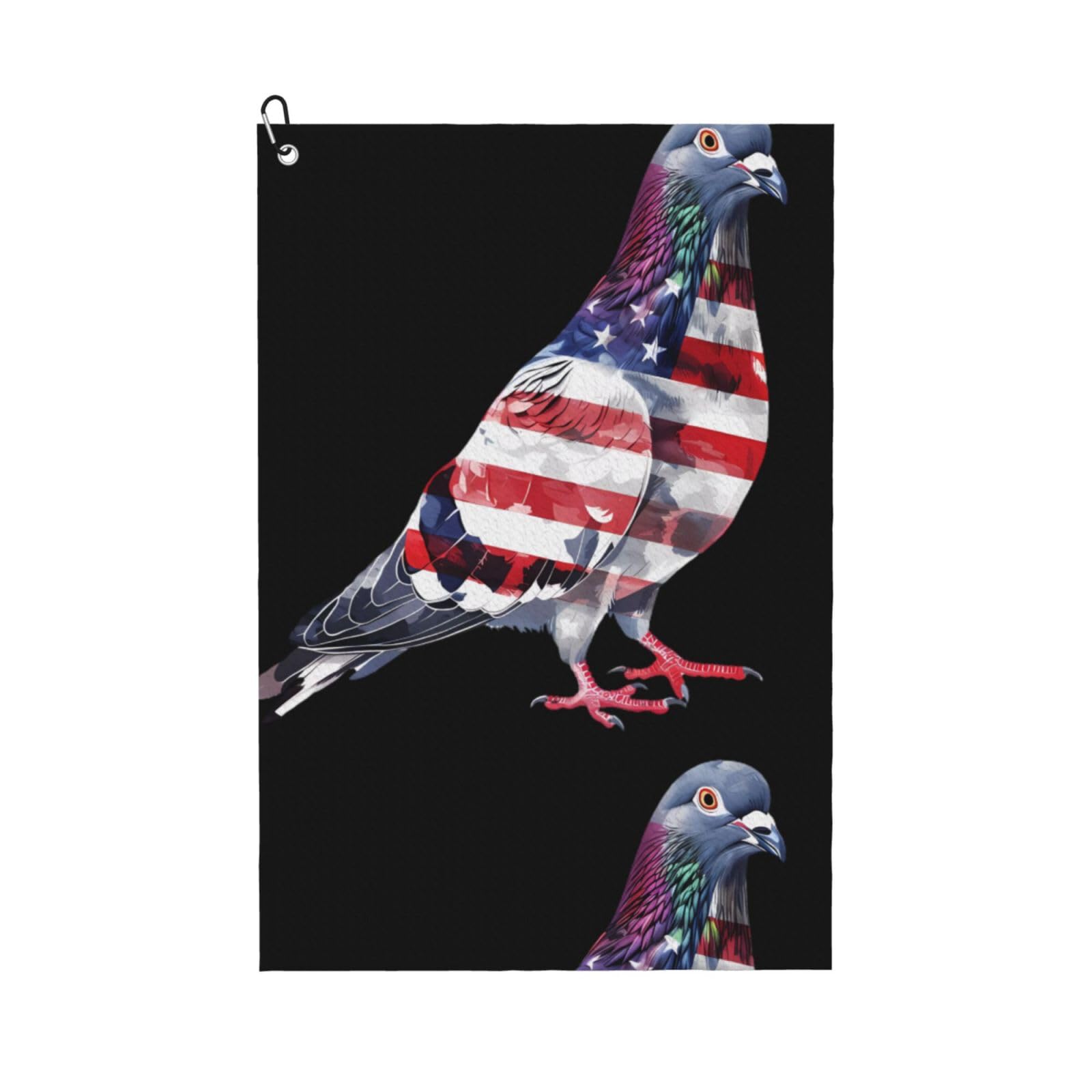 peiyeety Patriotic Us Flag Pigeon Microfiber Golf Towel with Carabiner Clip, 16x24 Inch Absorbent Waffle Weave Towel for Golf Bags