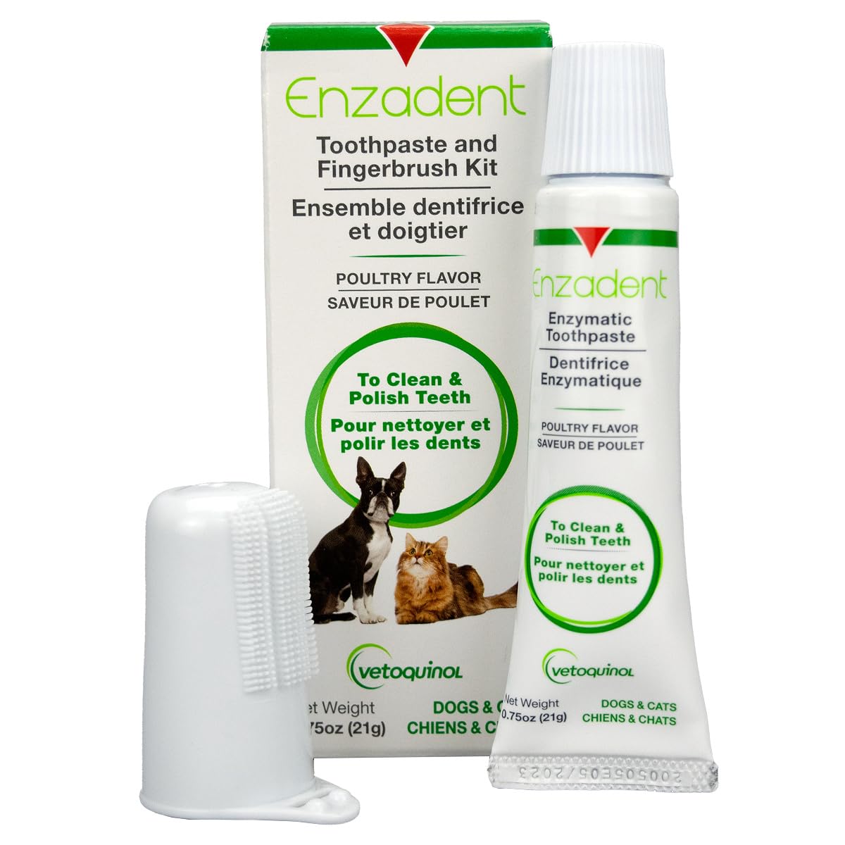 Vetoquinol Enzadent Enzymatic Toothpaste Kit + Fingerbrush for Cats & Dogs –.75oz, Poultry Flavor
