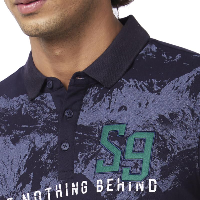 Image of Spykar Men's Slim Fit Slim Collar Half Sleeve Printed Casual T-Shirt