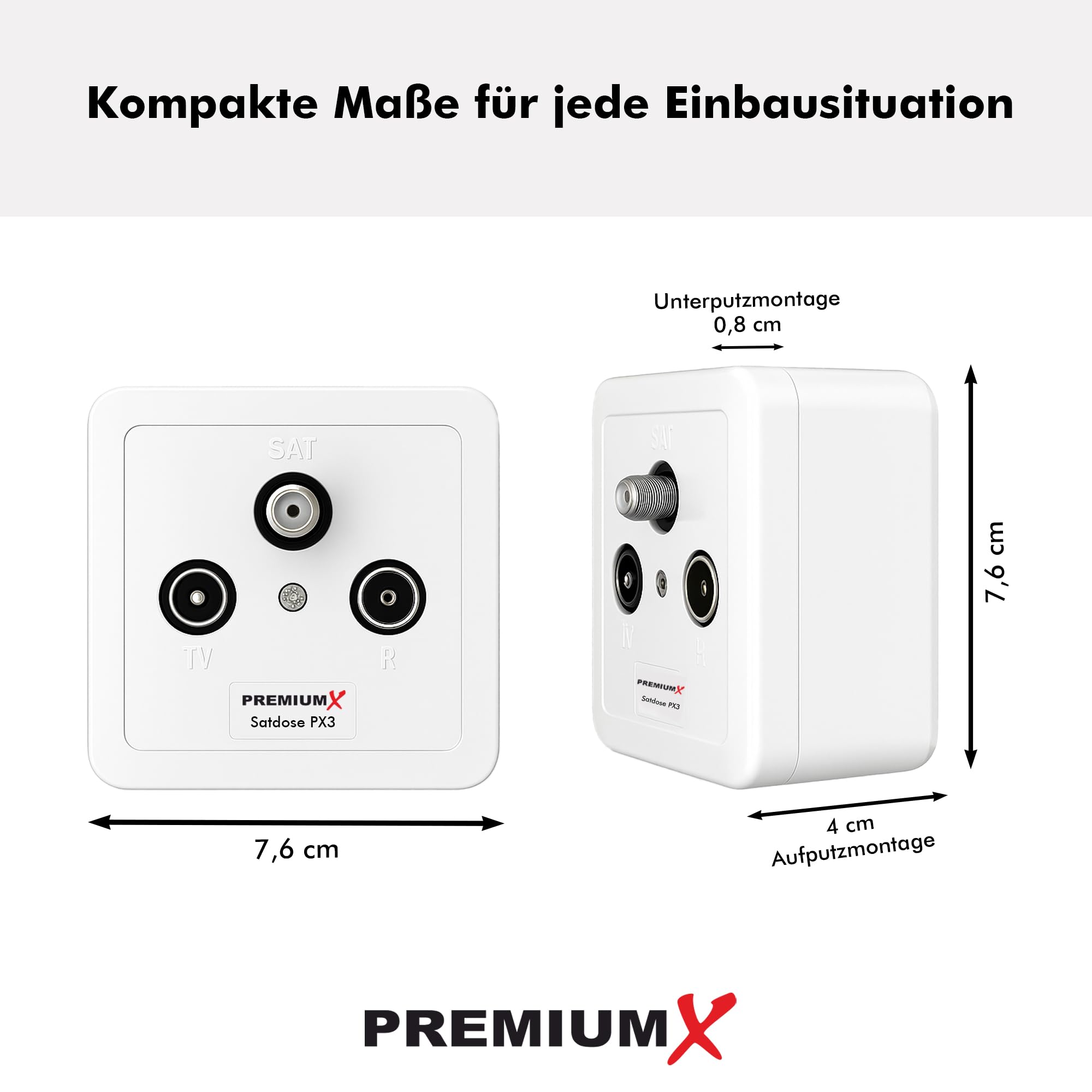 3x PremiumX PX3 Prise d'antenne, prise à 3 voies Prise d'antenne, prise de ligne simple et de dérivation, montage en surface, encastré, prise multimédia SAT-TV-RADIO HD
